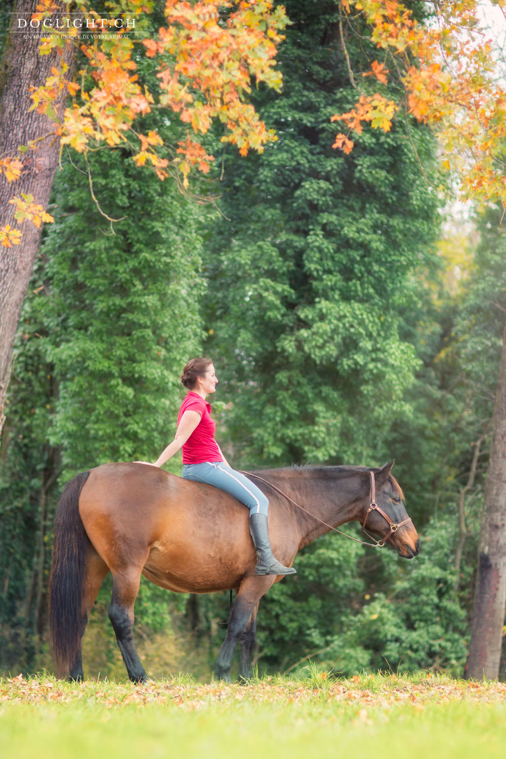 Femme et cheval dans les paysages d'automne en savoie