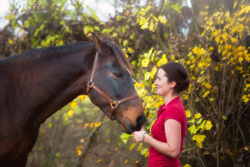 Face à face cheval fille en automne