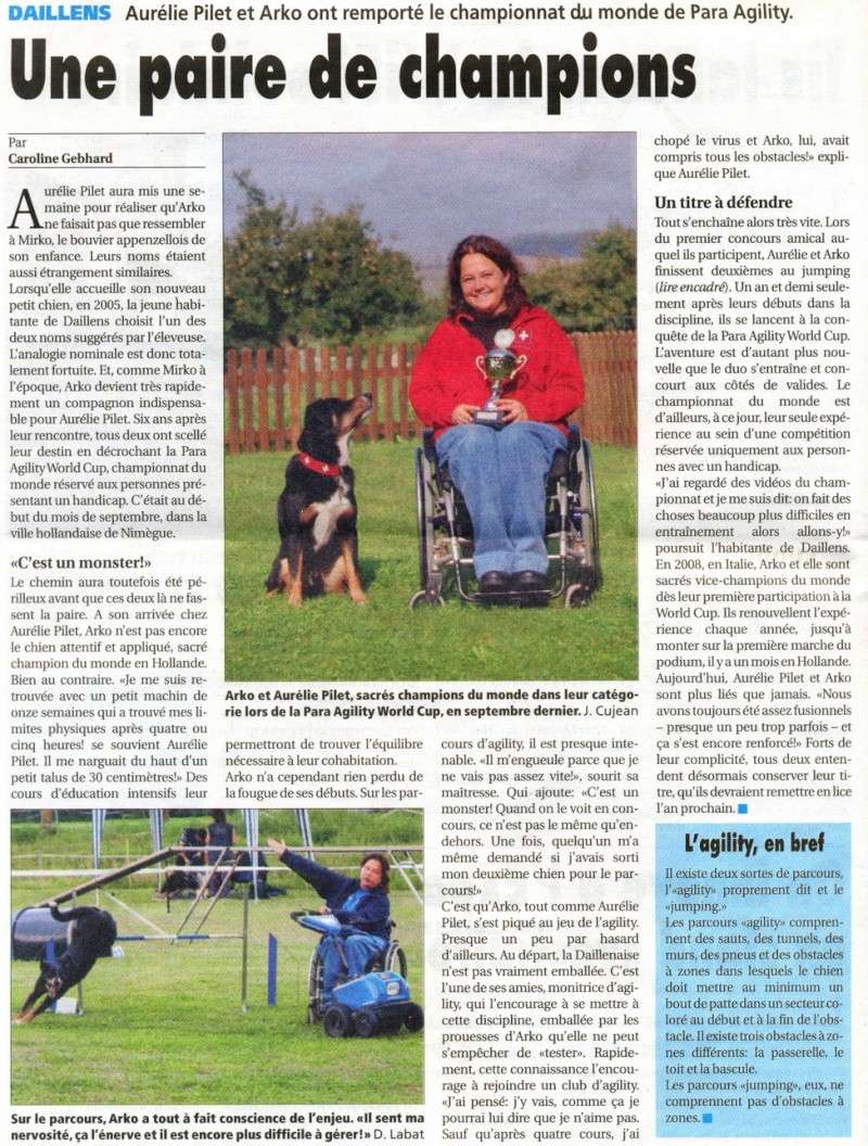 Article champions du monde agility handicap Aurélie et Arko